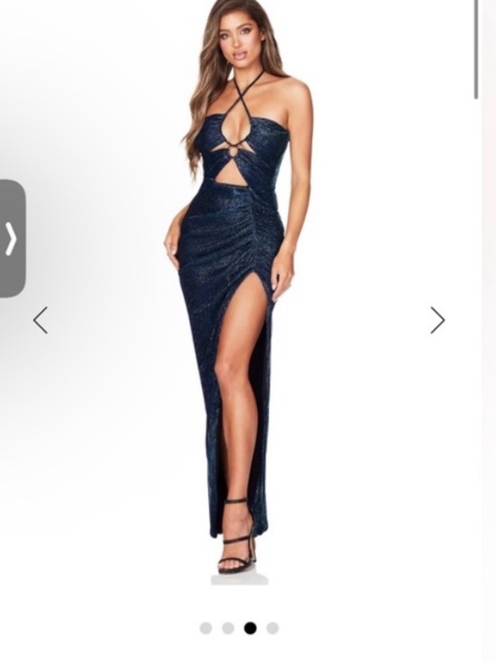 Nookie Navy Sparkle Strappy Cutout Maxi Dress with High Slit XL NWT